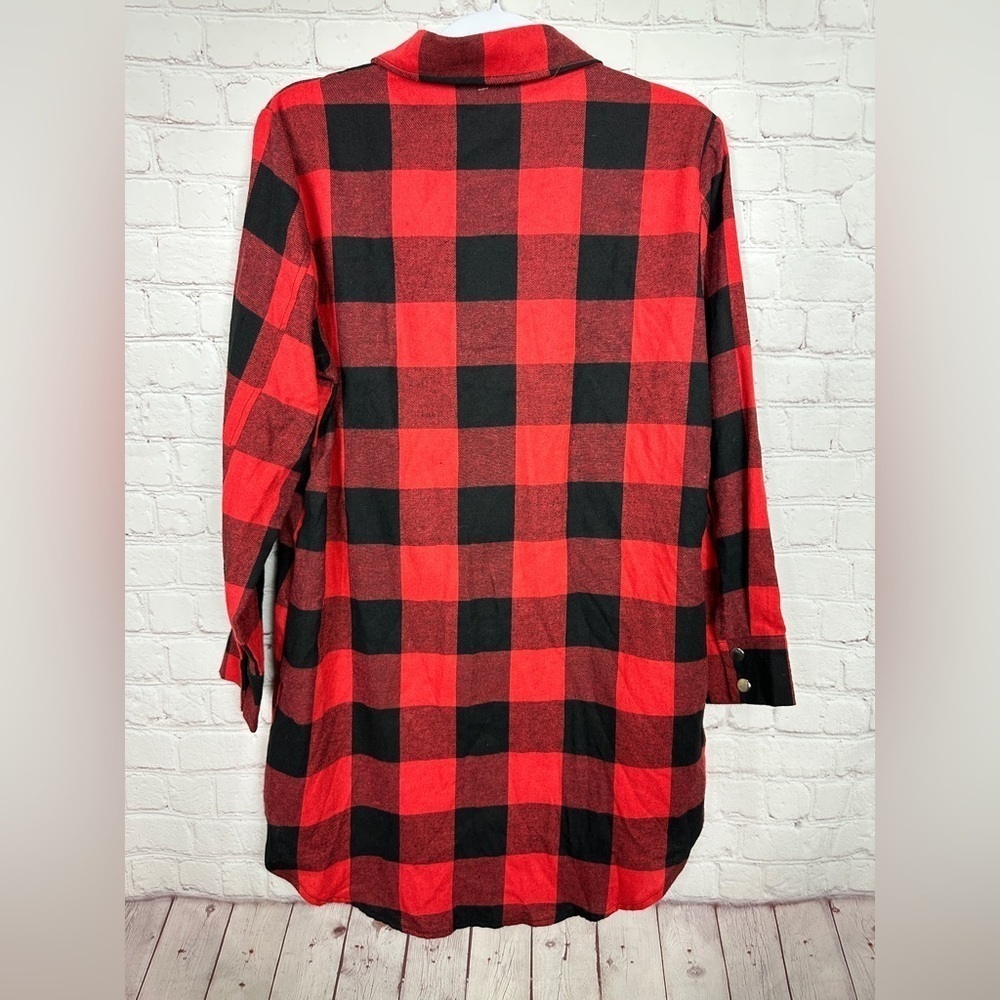 Apricot Lane red plaid flannel button front long sleeve‎ shirt dress sz M, NWT - Picture 6 of 7